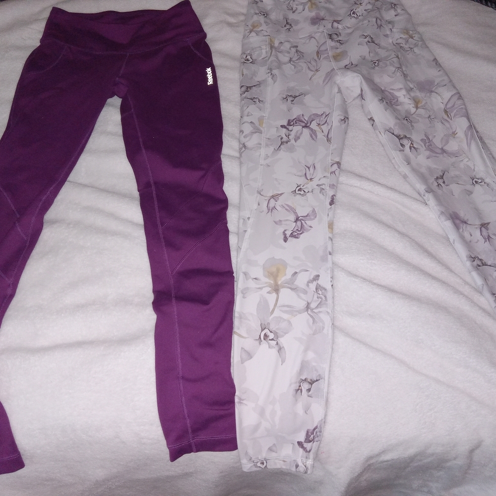 Reebok Purple and White Floral Ankle Leggings Bundle XS/S